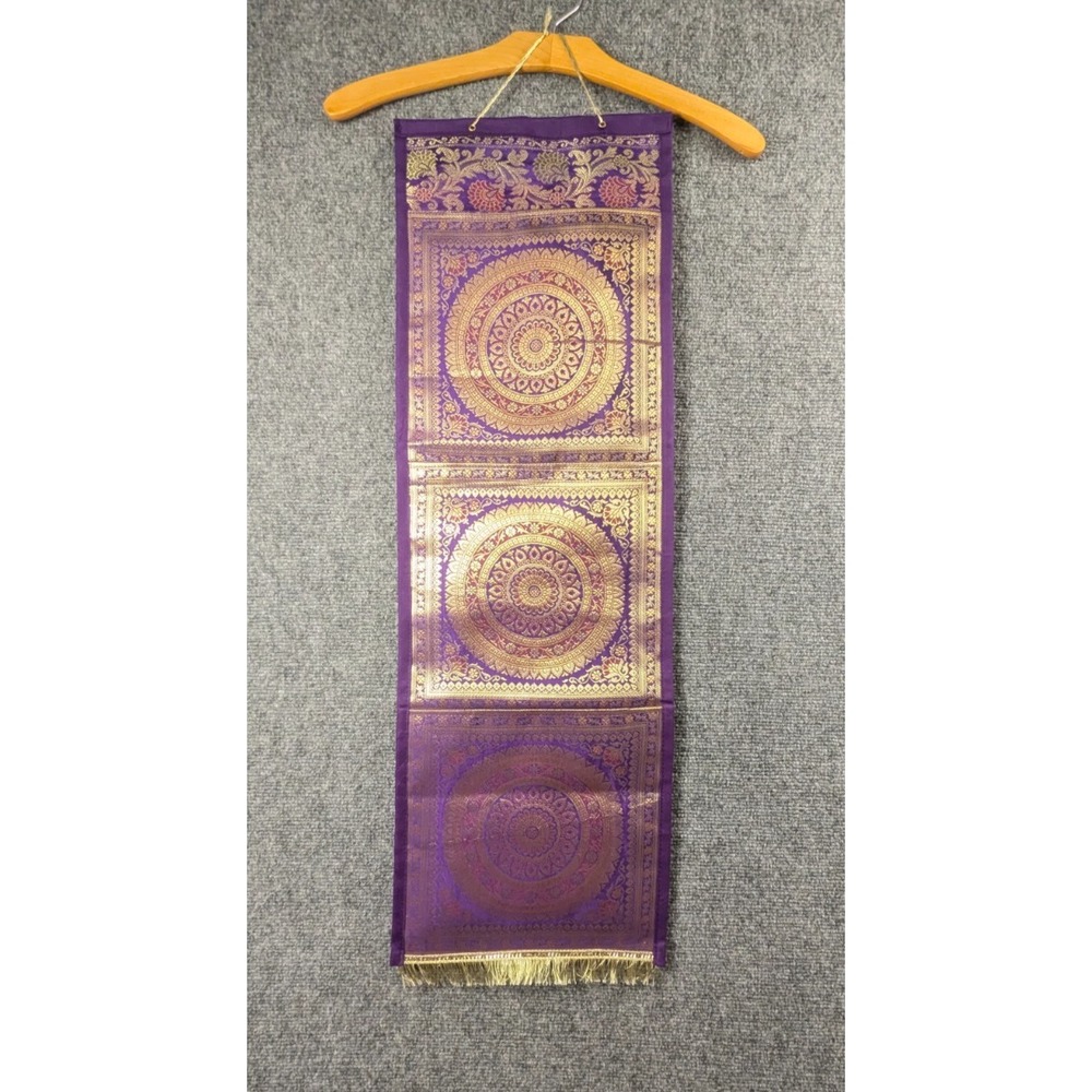 Handmade Purple Gold Brocade Hanging Wall Organizer 3 Pocket Mail Holder Boho